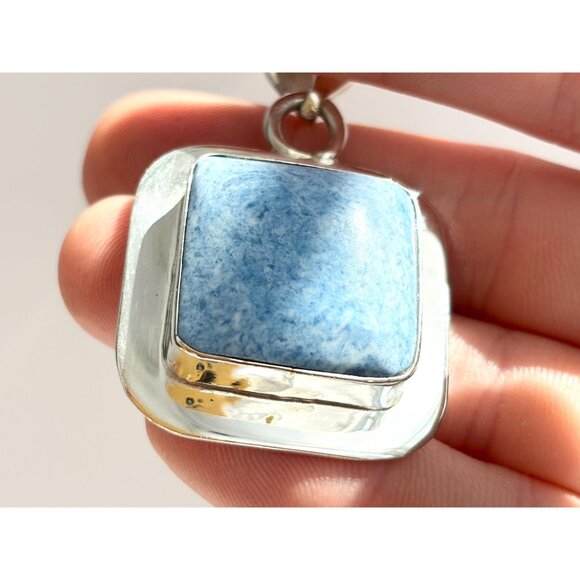 Lapis Lazuli Gemstone Square Sterling Silver Southwest 925 Vintage Pendant - Picture 8 of 10